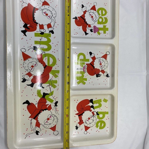 Vtg MCM Christmas Santa Divided Serving Snack Tray Platter Kitschy 20x13.5 - Picture 9 of 10